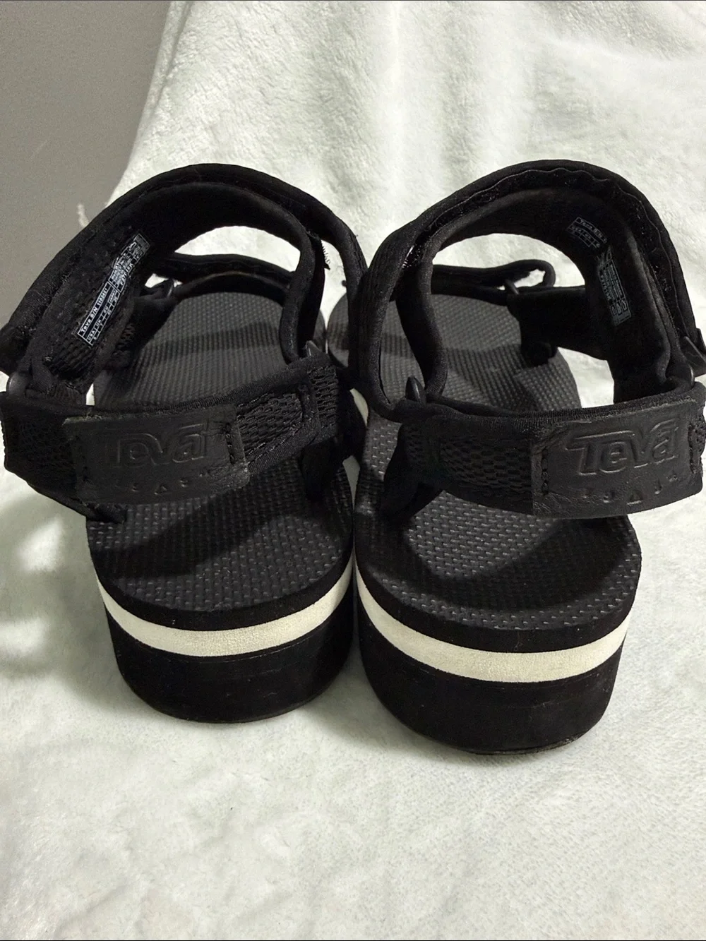 Teva Black Platform Sandals with White Midsole Stripe